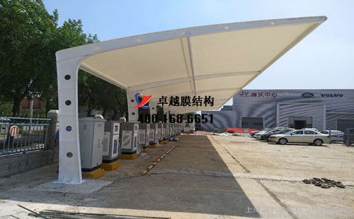 尉氏膜結(jié)構(gòu)充電站樁車棚【河南蔚源生物科技有限公司等】工程設計施工案例