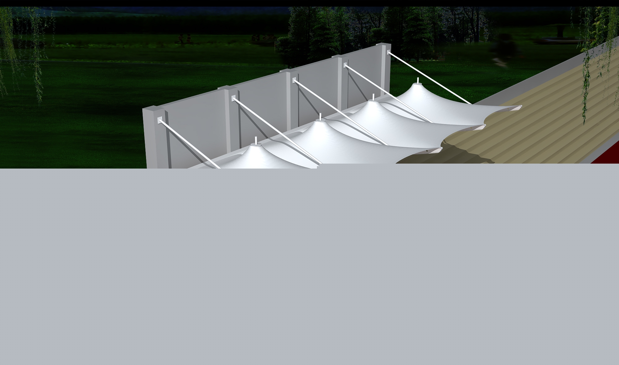 甘泉體育公園膜結(jié)構(gòu)【看臺(tái)雨棚】門(mén)球場(chǎng)案例